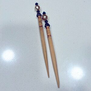 Set of Handmade & Hand Painted Wooden Beaded Hair Sticks